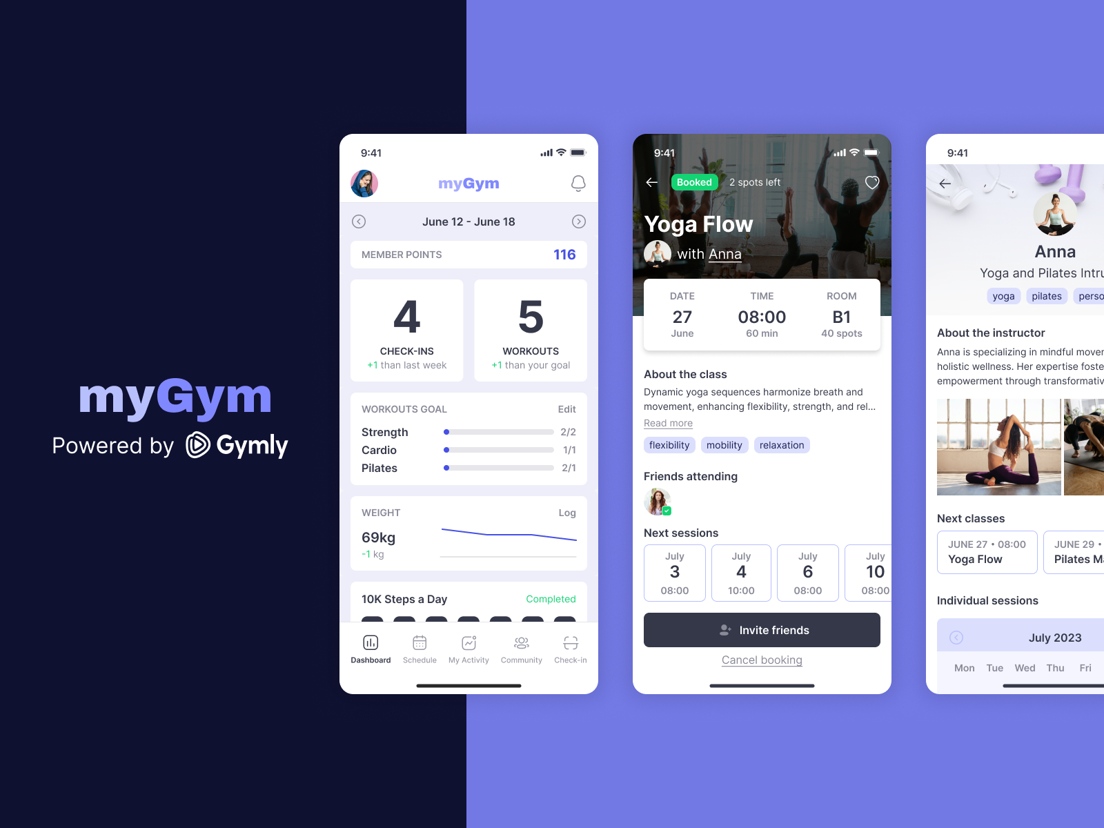 Gymly members app design and prototype