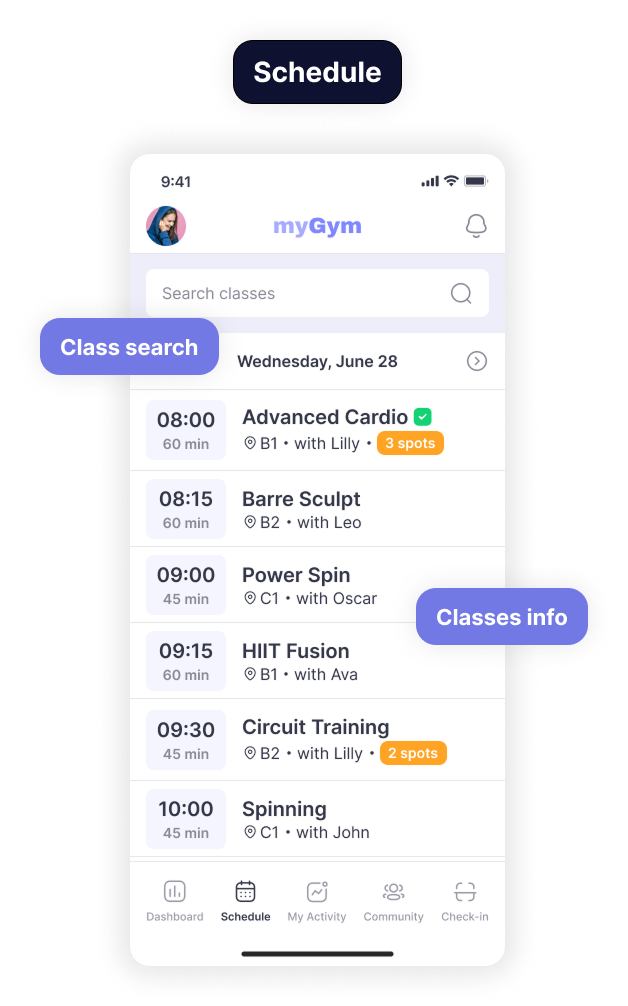 Schedule screen